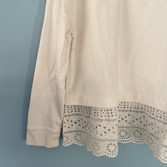J. Crew White Crew Neck Sweater with Eyelet Detail Hem - Picture 3 of 6